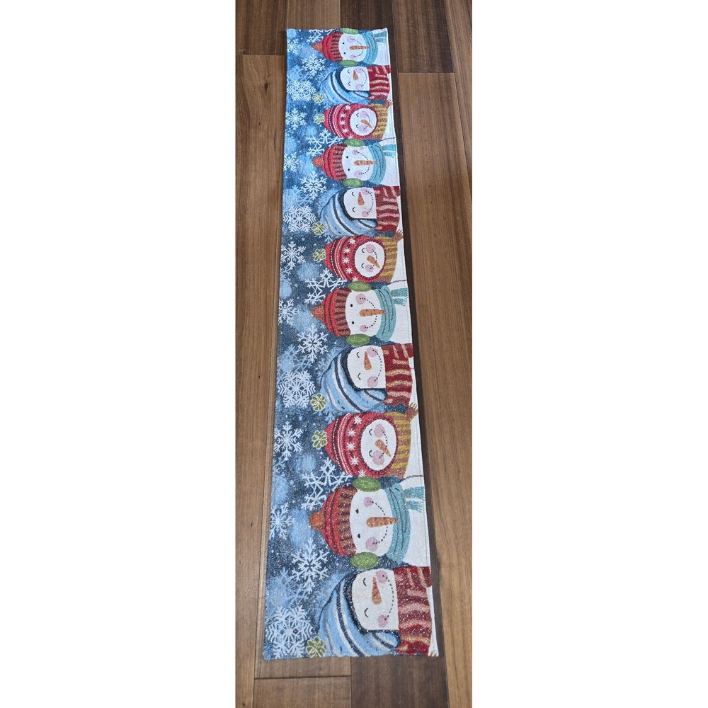 Holiday Snowman Woven Tapestry Table Runner Metallic Sparkle Christmas 63x 12